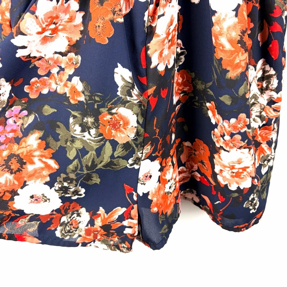 Lulus Floral Romper Dress Overlay Split Sleeve Boho Skort Navy Small - Picture 9 of 16